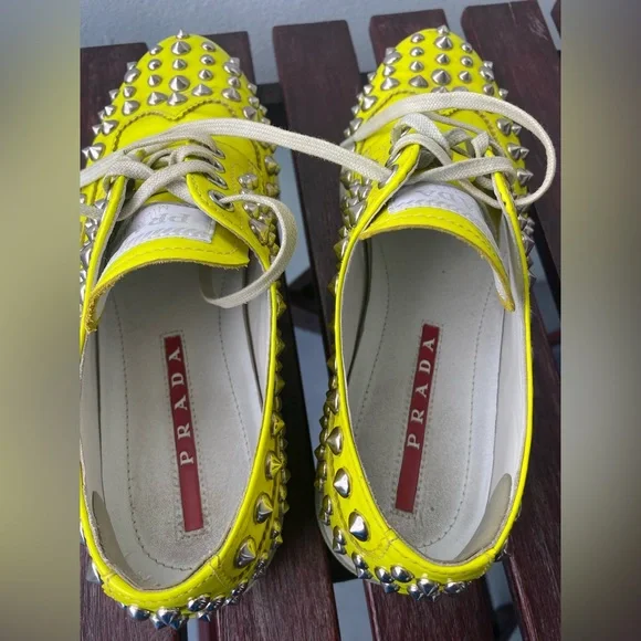 Prada studded neon yellow sneakers sz 37 - Picture 11 of 11